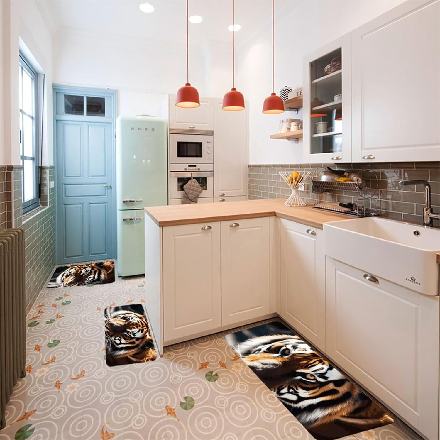 Wild Animal Tiger Kitchen Mats for Floor 3 Pcs Kitchen Rugs