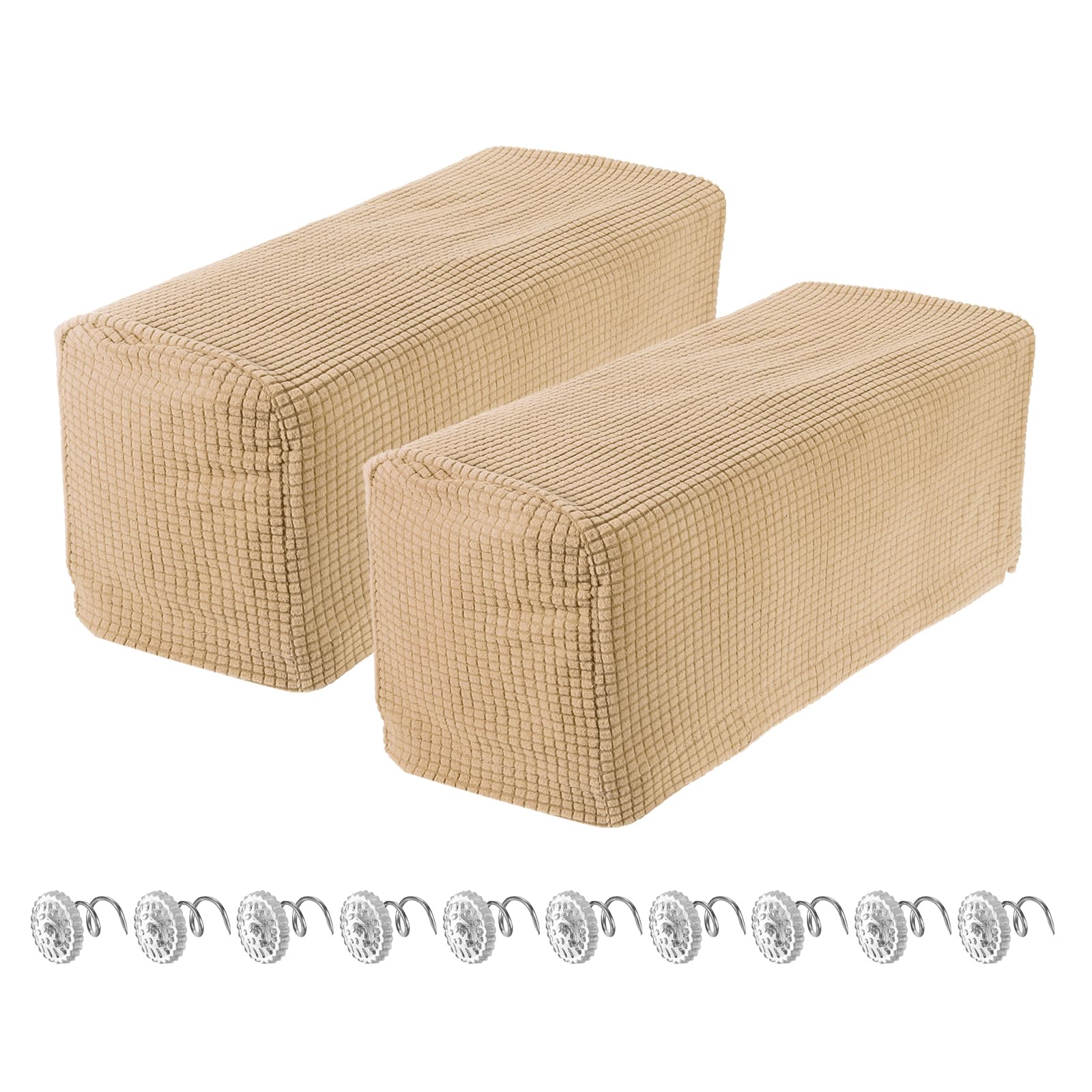 uxcell 2pcs Stretch Armrest Covers for Chairs/Sofas, Couch Arm Covers with Twist Pin, Furniture Protector Slipcovers Khaki