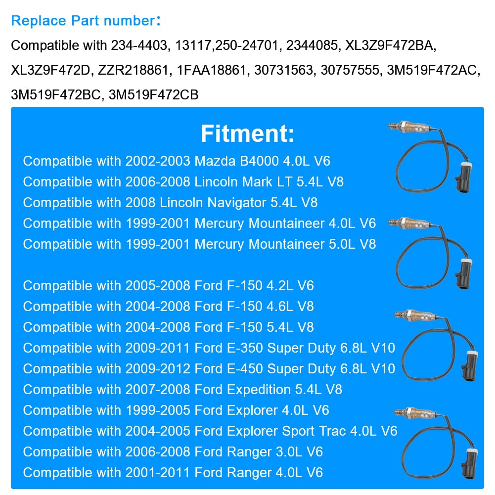 JDMON 4PCS O2 Oxygen Sensor Replacement for Ford F-150, E-350, Explorer, Mercury Mountaineer, Lincoln Mark Compatible with 13117, 250-24701, 234-4403