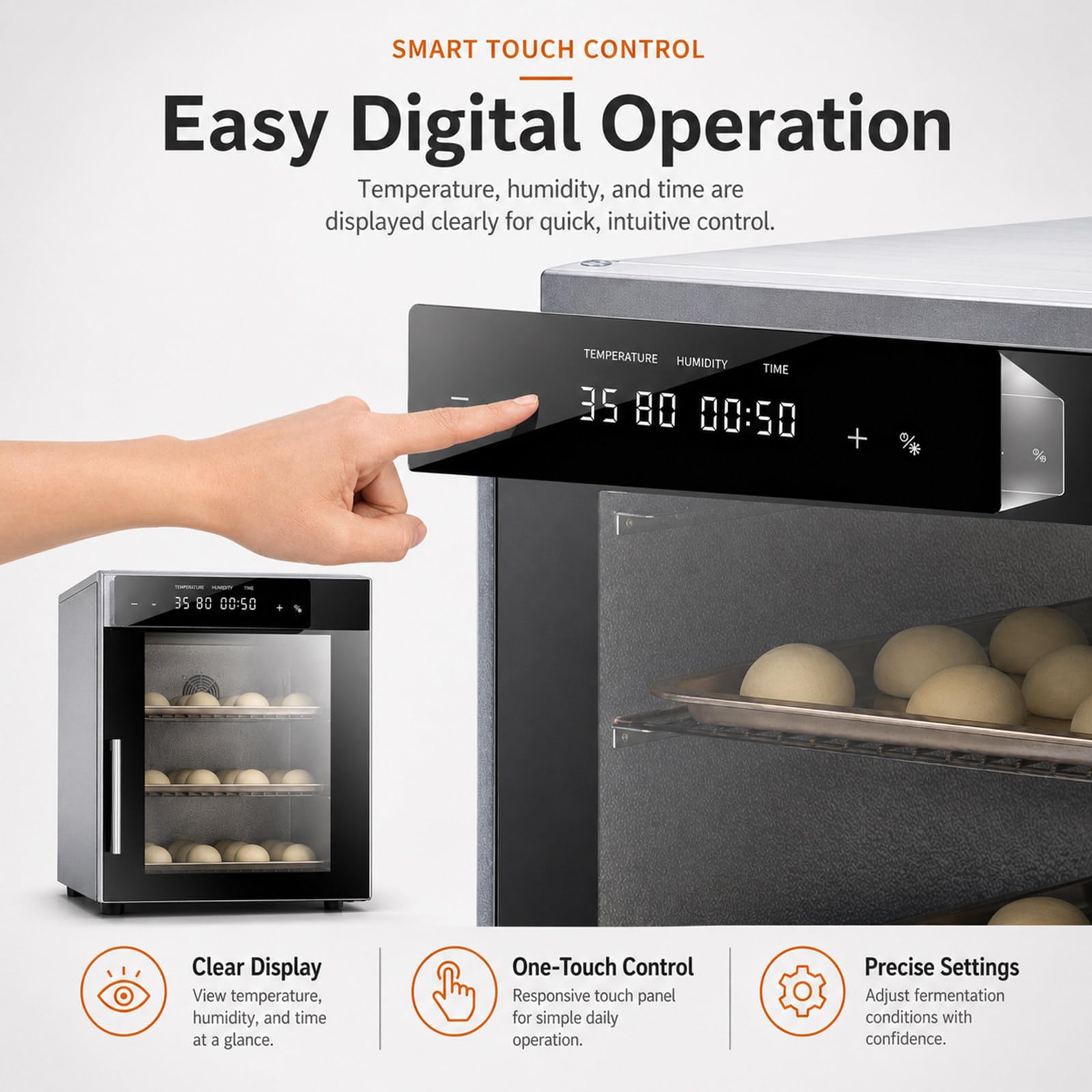 Circulación de Aire Caliente, Fermentadora de Pan 40L con Control de Temperatura y Humedad para Fermentación Uniforme de Pan, Pizza y Yogur