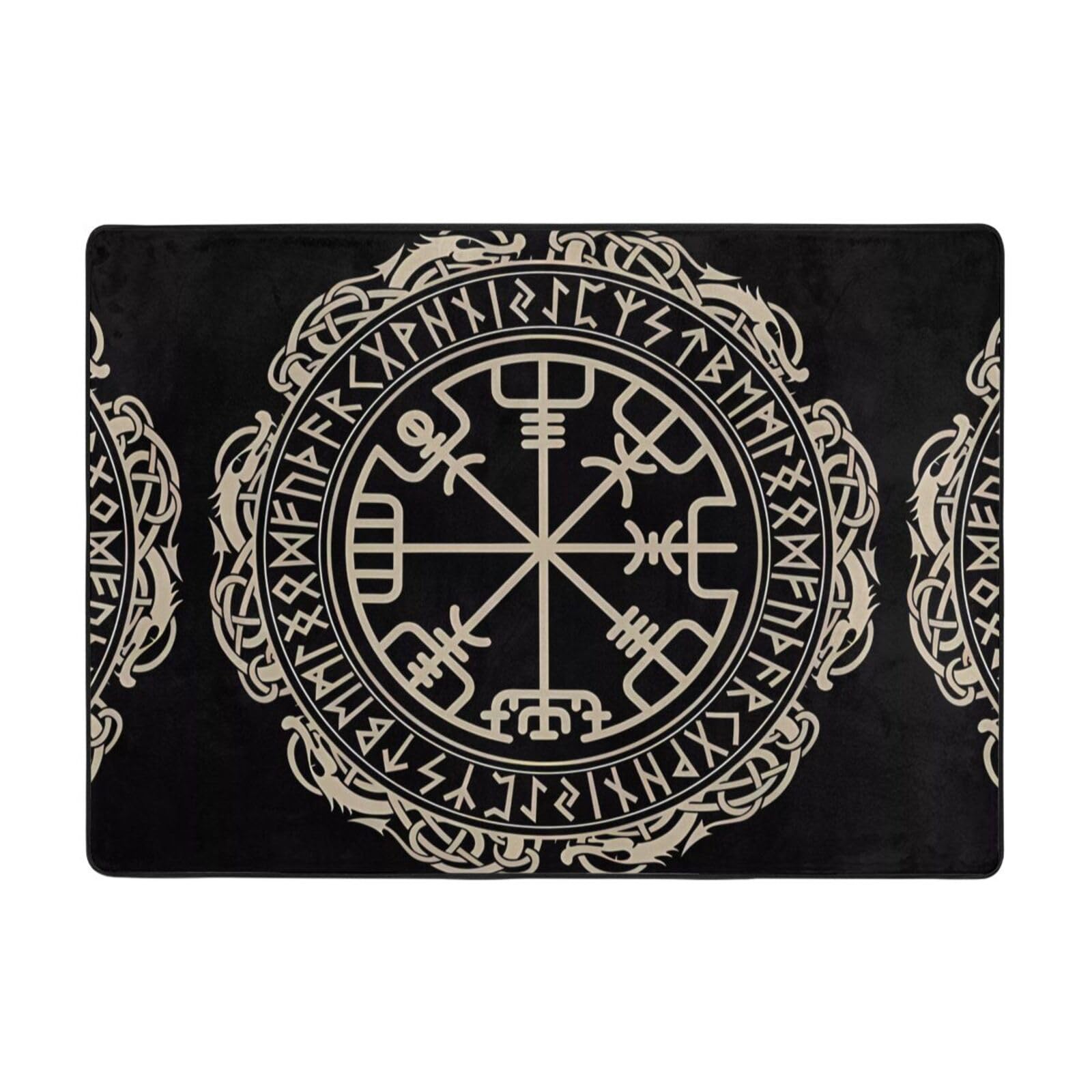 Alfombra nórdica premium de piel sintética con runas mágicas, elegancia y protección de lujo
