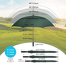 Gonex 62 Inch Extra Large Golf Umbrella, Automatic Open Travel Rain Umbrella with Windproof Water Resistant Double Canopy, Oversize Vented Umbrellas for 2-3 Men and UV Protection, Dark Green
