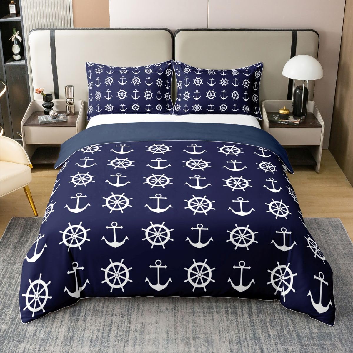 Housse de couette 200x200 enfant bleu marin parure lit coton
