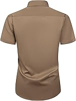 Vista 136 de Alimens & Gentle - Camisas de vestir con bolsillo y manga corta, de color liso y sin arrugas, estilo casual con botones, para hombres