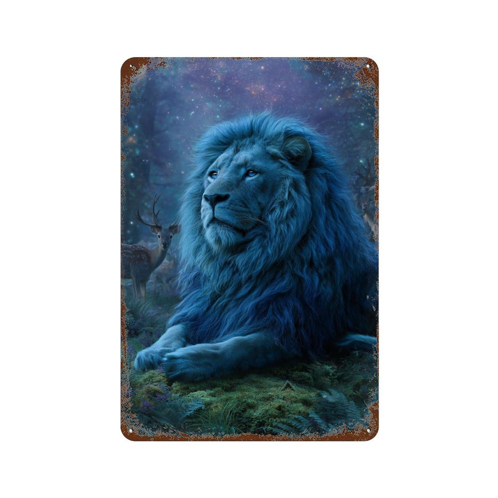 Enchanted Forest Lion Majesty Vintage Wall Sign 11.8"x7.9", Rust Effect Metal Decor for Garage, Bar And Workshop Decor