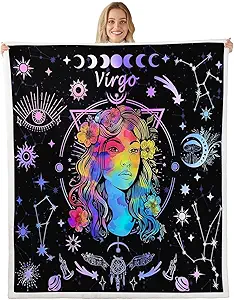Manfei Virgo Throw Blanket 12 Constellations Zodiac Blanket for Couch Sofa, Trippy Astrology Bed Blanket for Kids Boys Girls Room Decor, Soft and Breathable Fleece Blanket(50 x 60 Inches)