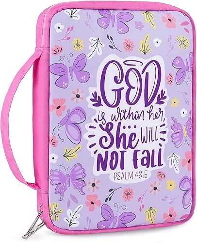 Miniatura 8 de Pink Dino Fundas para la Biblia para mujeres y niñas, funda grande para la Biblia con múltiples bolsillos con cremallera, bolsa de transporte para