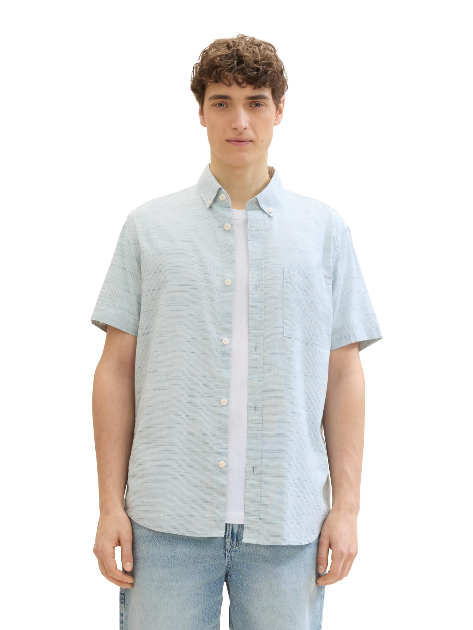 TOM TAILOR Denim Herren Hemd Kurzarm – Lässiges Sommerhemd Mit Brusttasche, Aus Baumwolle, Regular Fit