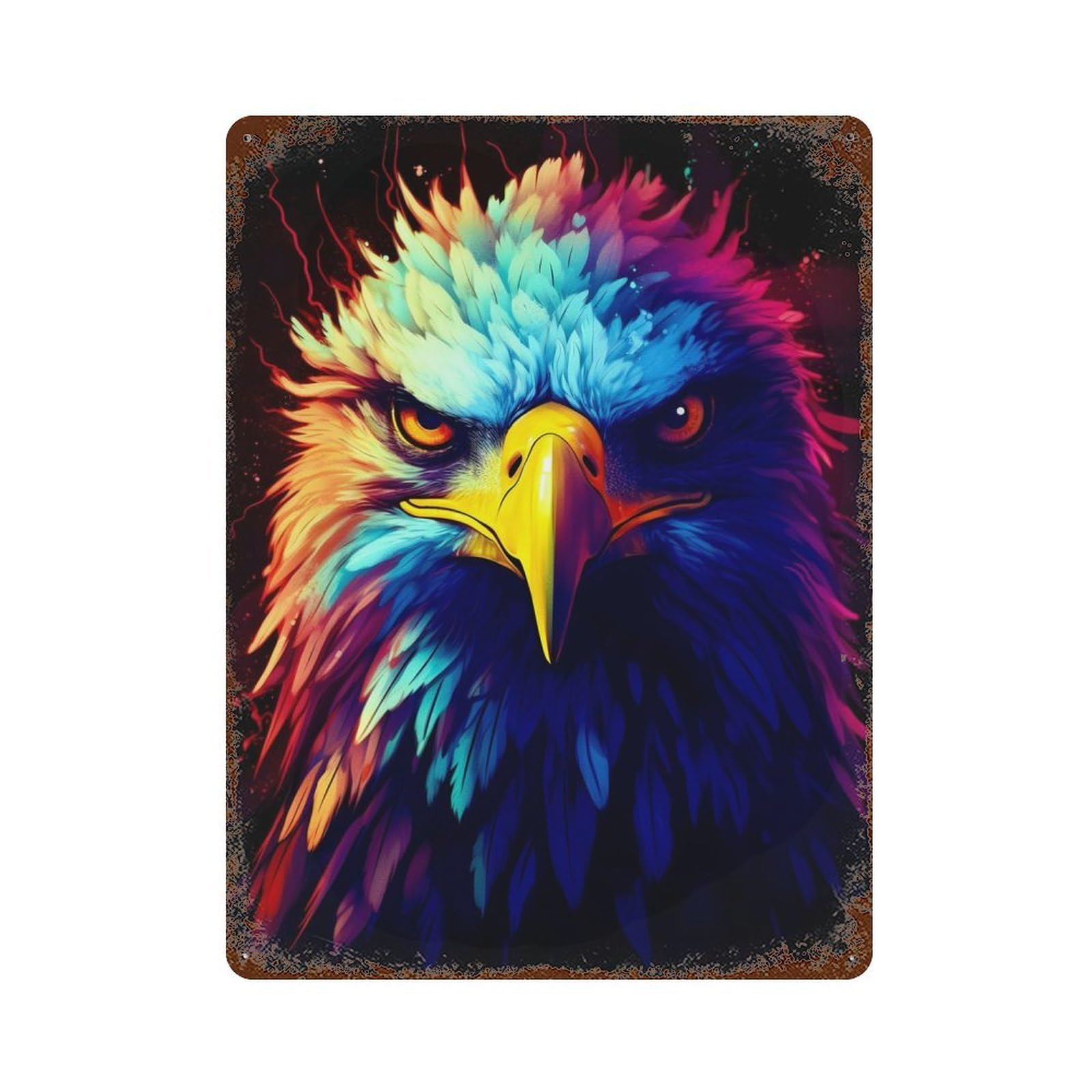 Rust Effect Eagle Face Colorful Weathered Tin Sign 15.7"x11.8", Shabby Chic Decor for Patio, Garden Room And Bar Decor