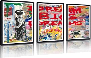 Dream Big Dreams Framed Wall Art Colorful Street Art Graffiti Painting HD Print on Canvas Motivational Home Decor for Home Studio Wall Decoration Easy to Put 16x24inchx3Pcs BLACK