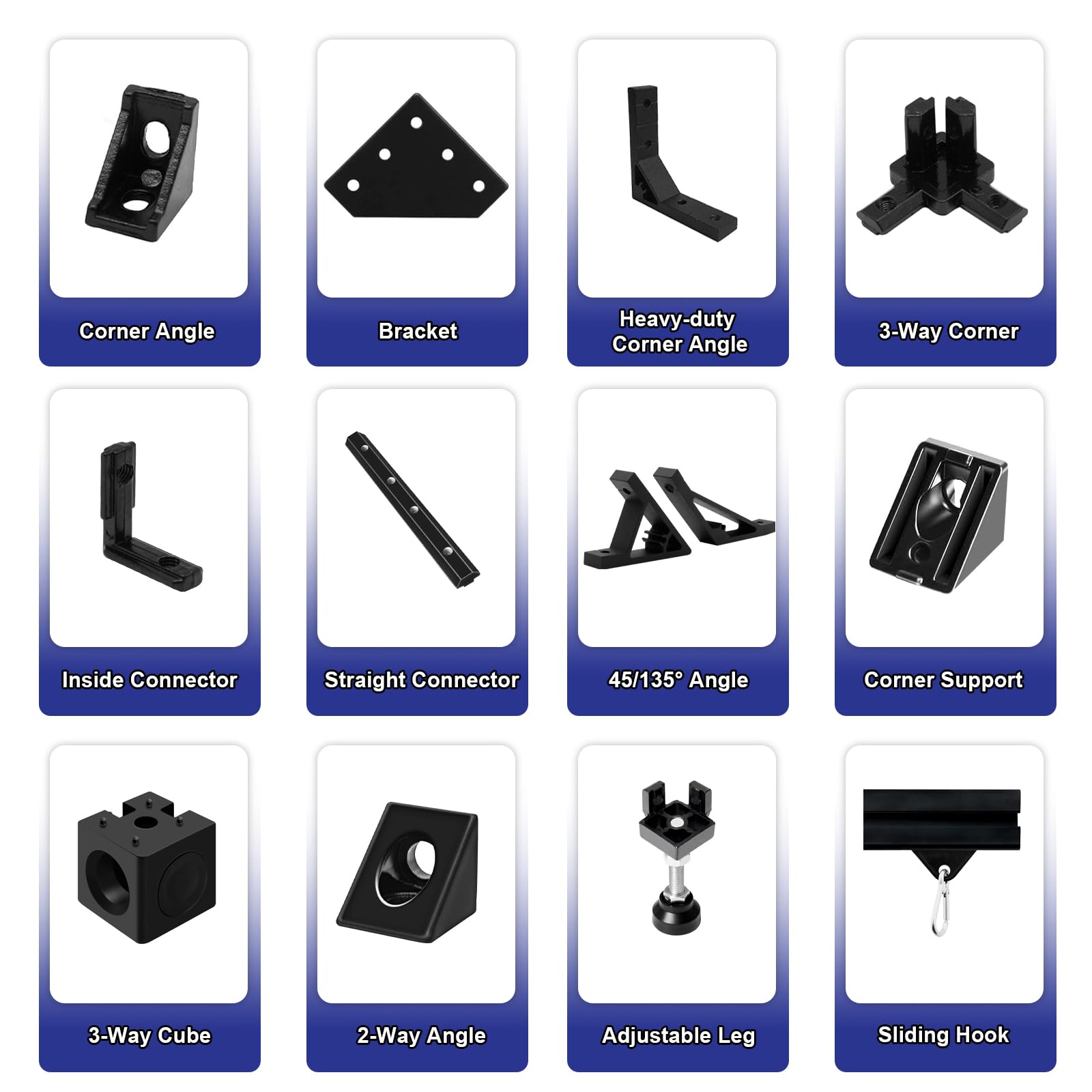 8 Stück 2020 V Typ Schwarz 400mm und 20x20 aluminium profil Verbinder Kit Europäischer Standard Eloxierte Linearschiene aluminiumprofile Extrusion,für DIY 3D Drucker und CNC Maschinen