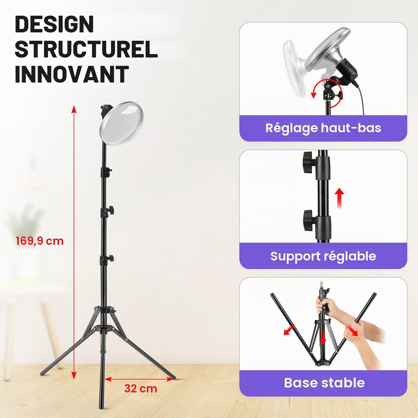Lampe Infrarouge 660nm, 120 LED, minuterie, trépied | 15-30 min, 2-5x/sem, réglable, 40-60cm, visage/corps/dos