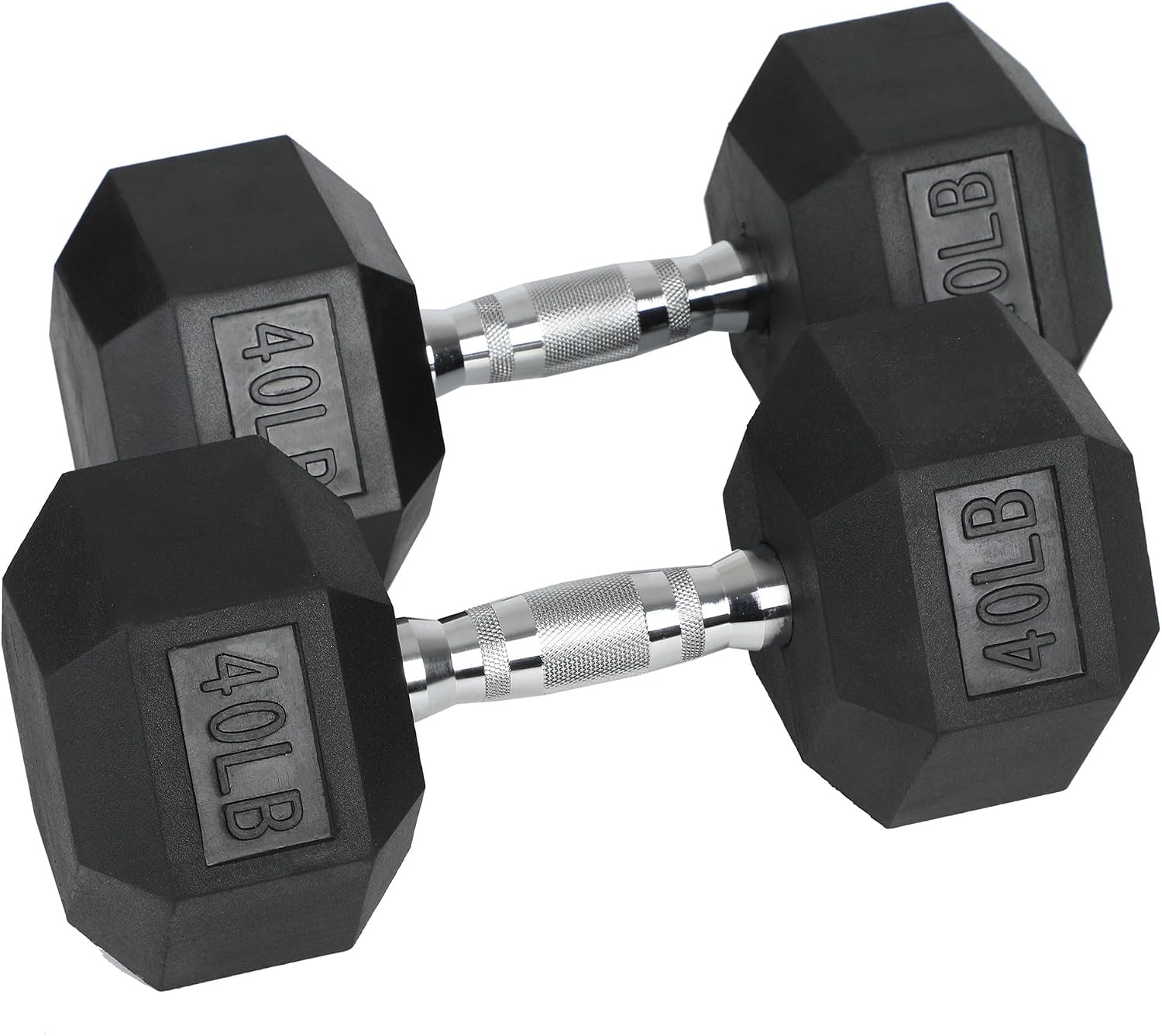 HolaHatha 2-Pack Hexagonal Rubber Dumbbell Weights Set, Home Gym Equipment, 40 Lbs, Black - Portable Weighted Exercise Dumbbells for Fitness, Training, and Lifting Workouts