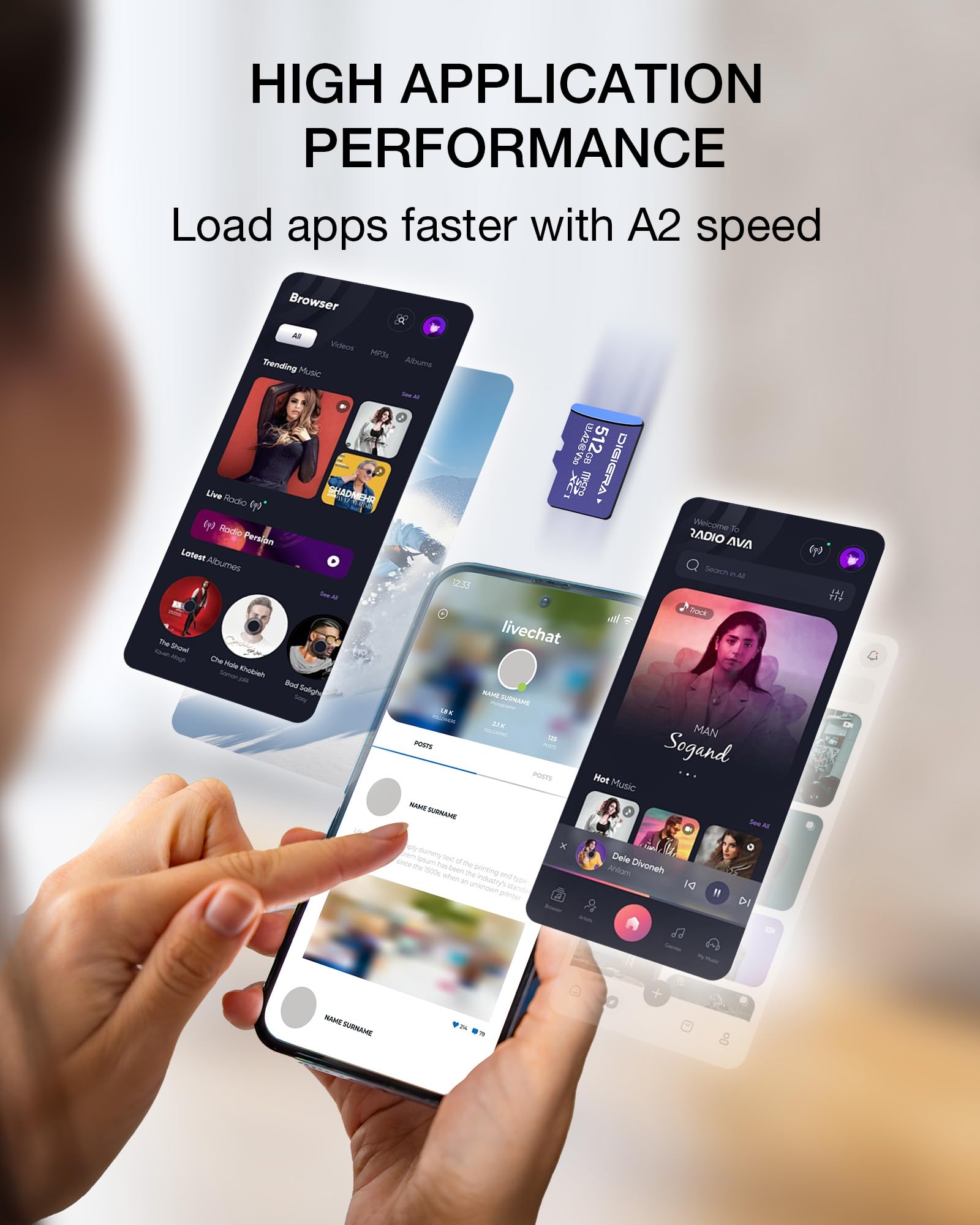 DIGIERA Karta pamięci 512 GB LT100 microSDXC UHS-I z adapterem - do 170 MB/s, C10, U3, V30, 4K, A2, karta micro SD do smartfonów, tabletów, aparatów, konsol do gier i dronów (1 opakowanie)