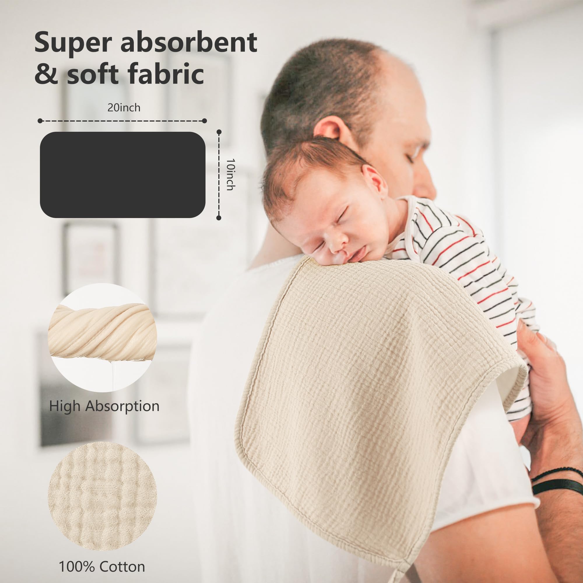 bearmoss Muslin Squares Cloths 100% Cotton Baby Burp Cloth 50x25CM Large Ultra-Absorbent Soft Baby Face Washcloths for Newborn Baby Boy and Girl 5Pack - Image 2