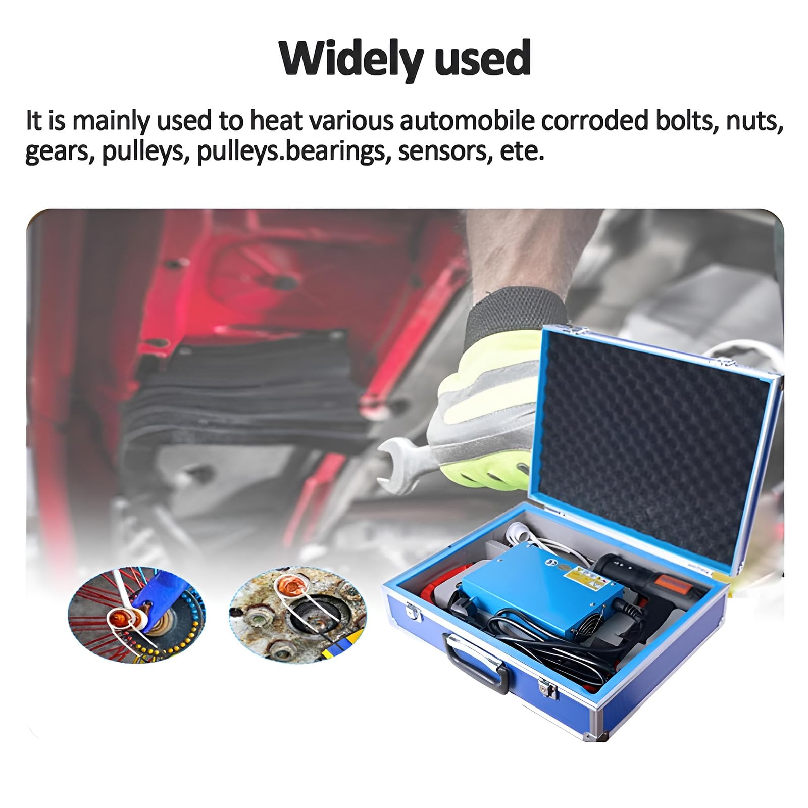Kit di riscaldamento magnetico a induzione con 4 bobine e scatola portaoggetti per riparazione auto e officina garage
