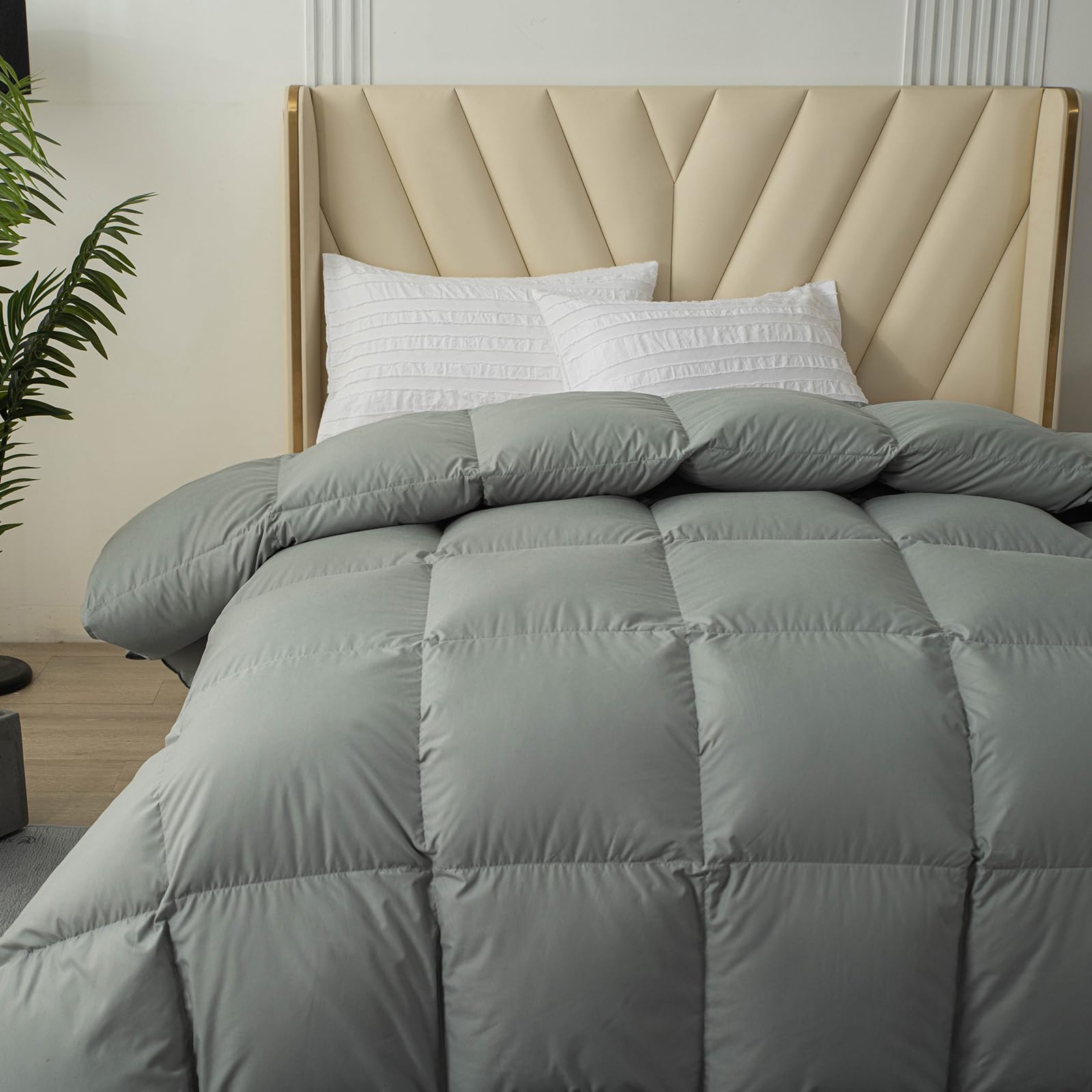 Airensky Down Comforter, King Size All Season Grey Lightweight Duvet Insert, Luxurious Hotel Bedding Feather Comforter with Microfiber Cover for Hot Sleeper, Machine Washable, 8 Tabs,106 x 90 Inch