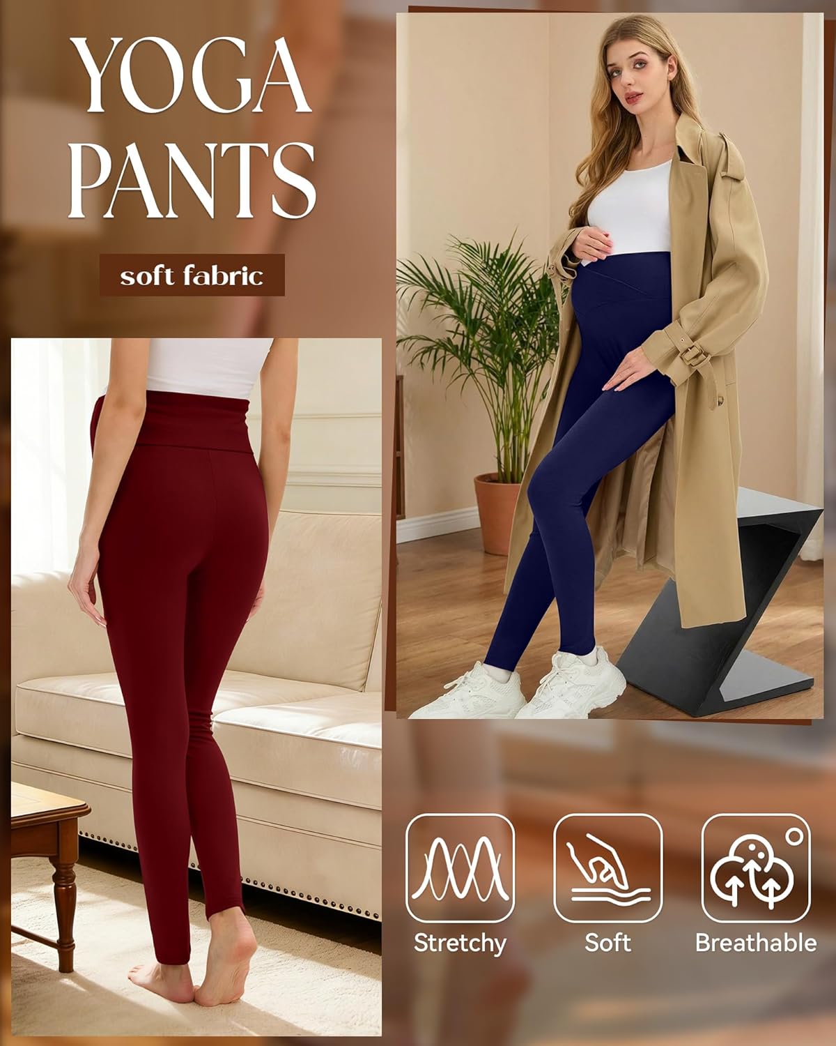 3 Pack Women's Maternity Pant Over The Belly Pregnancy Lounge Pant Lightweight Casual Loose Soft Pajama Clothes - Image 6