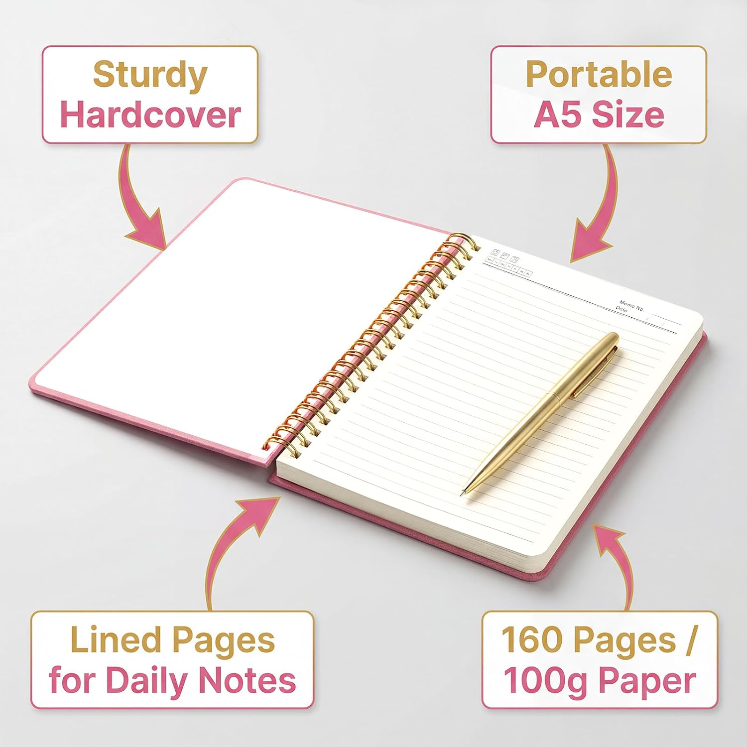 Thboxes Lined Spiral Journal Notebook for Women, 160 Pages, 100 GSM, Pink image 4