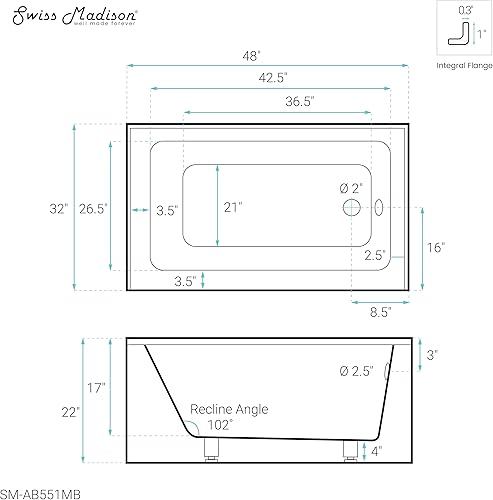 Vista 130 de Swiss Madison Well Made Forever SM-AB540MB Voltaire - Bañera de alcoba con faldón, 60 x 30 pulgadas, negro mate Mate negro
