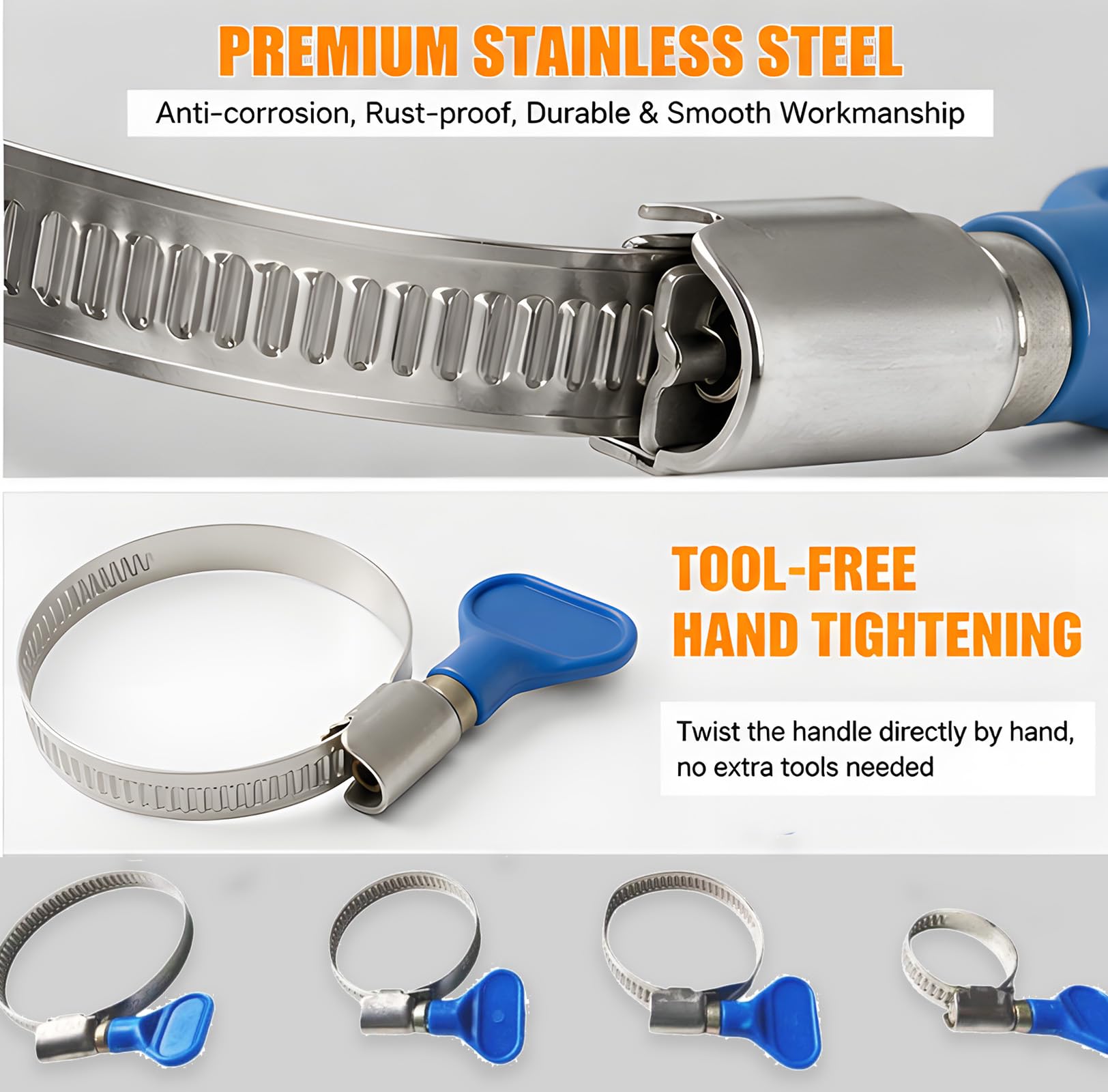Juego de 25 abrazaderas ajustables de acero inoxidable para tubos y mangueras de 10-70 mm, con tornillo de mariposa, 5 tamaños útiles para agua, gas, piscina, uso doméstico e industrial
