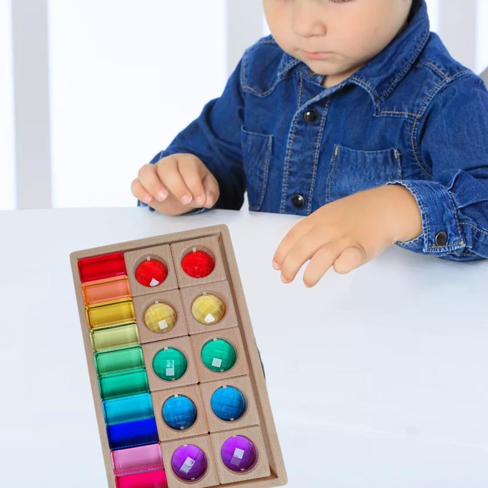 Blocchi Impilabili in Acrilico Effetto Legno, Costruzione per Bambini, 2 Tipi di Blocchi