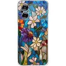 PrintiFy Poco M5 ile Uyumlu Vitray Mavi Bahar Tasar ml   effaf Silikon K l f
