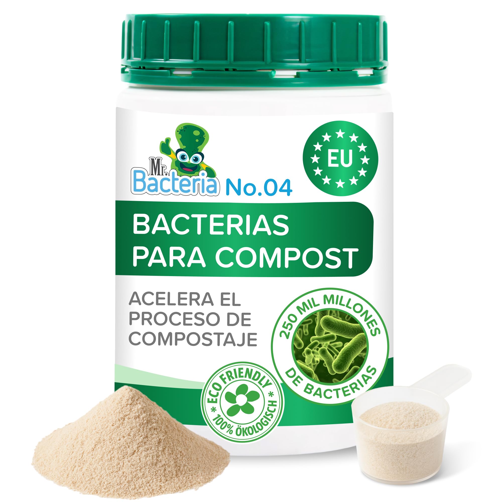 Mr. Bacteria No. 4. Limpiador Bio-enzimático para su Compost, Acelerador Orgánico de compostaje con microorganismos, Acelera y Mejora el compostaje 500 g - 1 Unidad