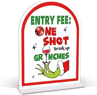 Christmas Party Acrylic Sign, Entry Fee One Shot Drink Up, 6×8 Christmas Desk Decorations Holiday Party Decor