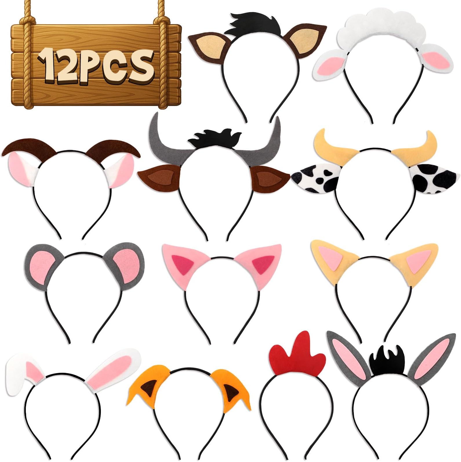 12PCS Farm Animal Headbands