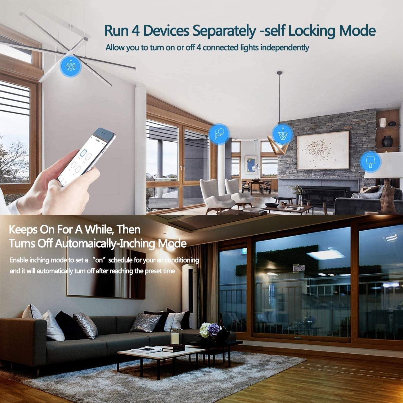 GeDi 4CH PRO R3 Interruttore WiFi Smart Intelligente Wireless 4 Gang Canali Inching/Self-Locking/Interlock Wireless RF Nest IFTT