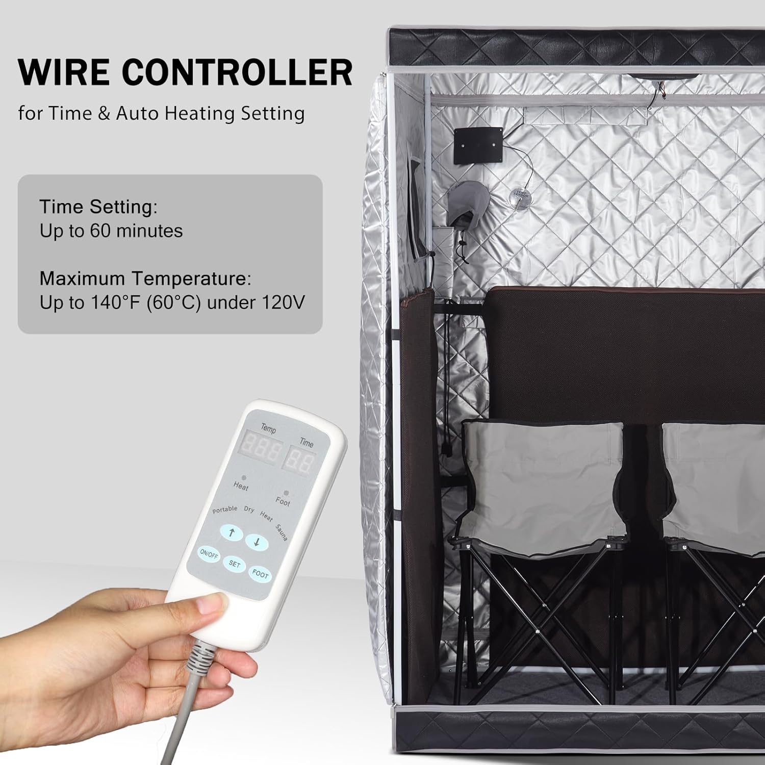 Gollense Portable Infrared Dry Sauna for Home Spa 2 Person Full Size Personal Far Infrared Sauna Box with 2 Foldable Chairs, Sauna Tent for Indoor, Black