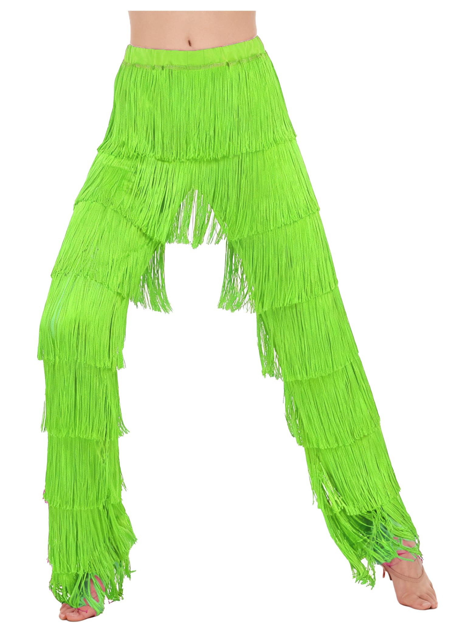 Pantaloni da ballo da donna latina Salsa Cha Cha Pantaloni con frange in vita elastica Dancewear