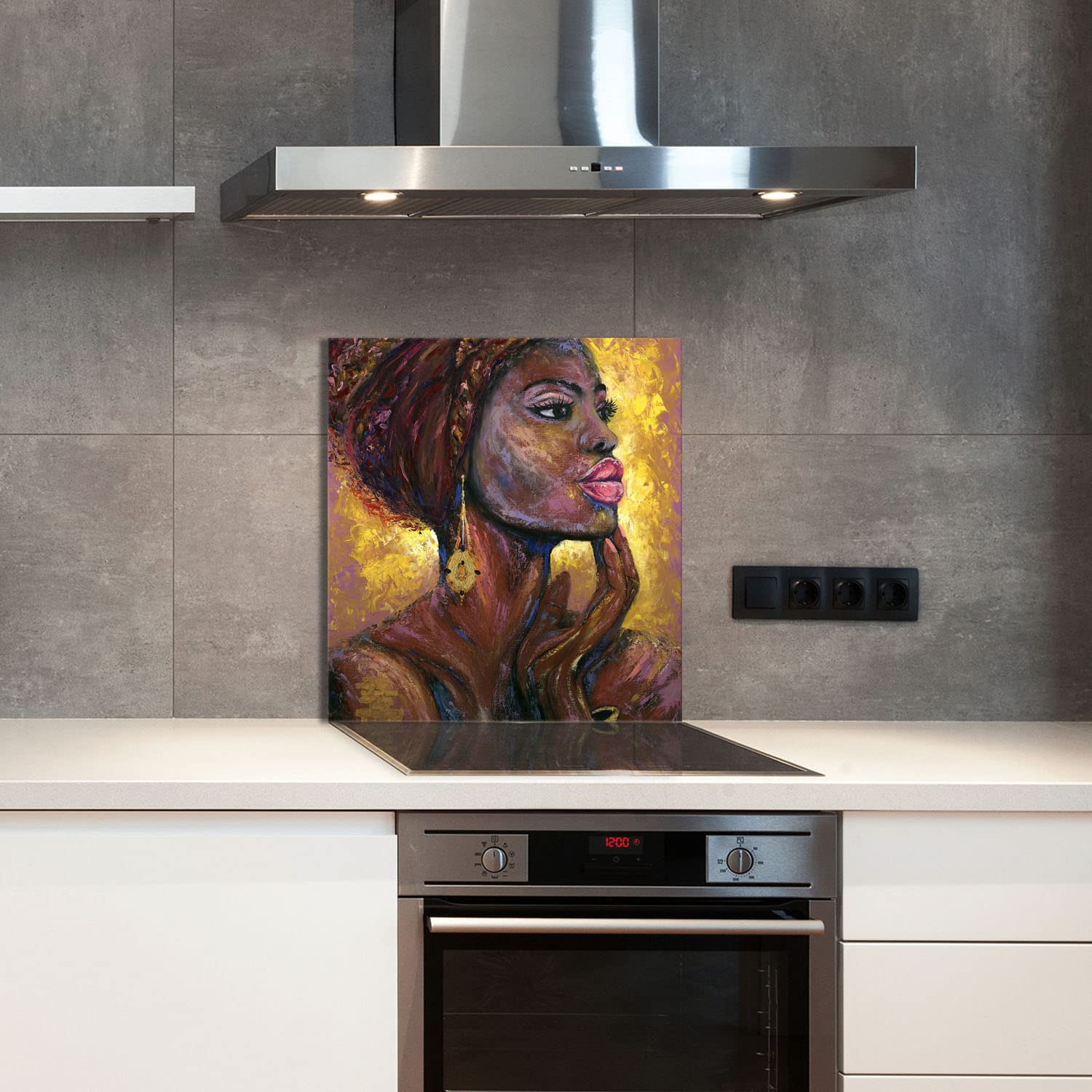 Szklany panel ochronny do kuchni Lacobel, szklana płyta ochronna na kuchenkę, 60x65 cm, szklana deska do krojenia, ochrona przed rozpryskiwaniem, uniwersalna, KOBIETA