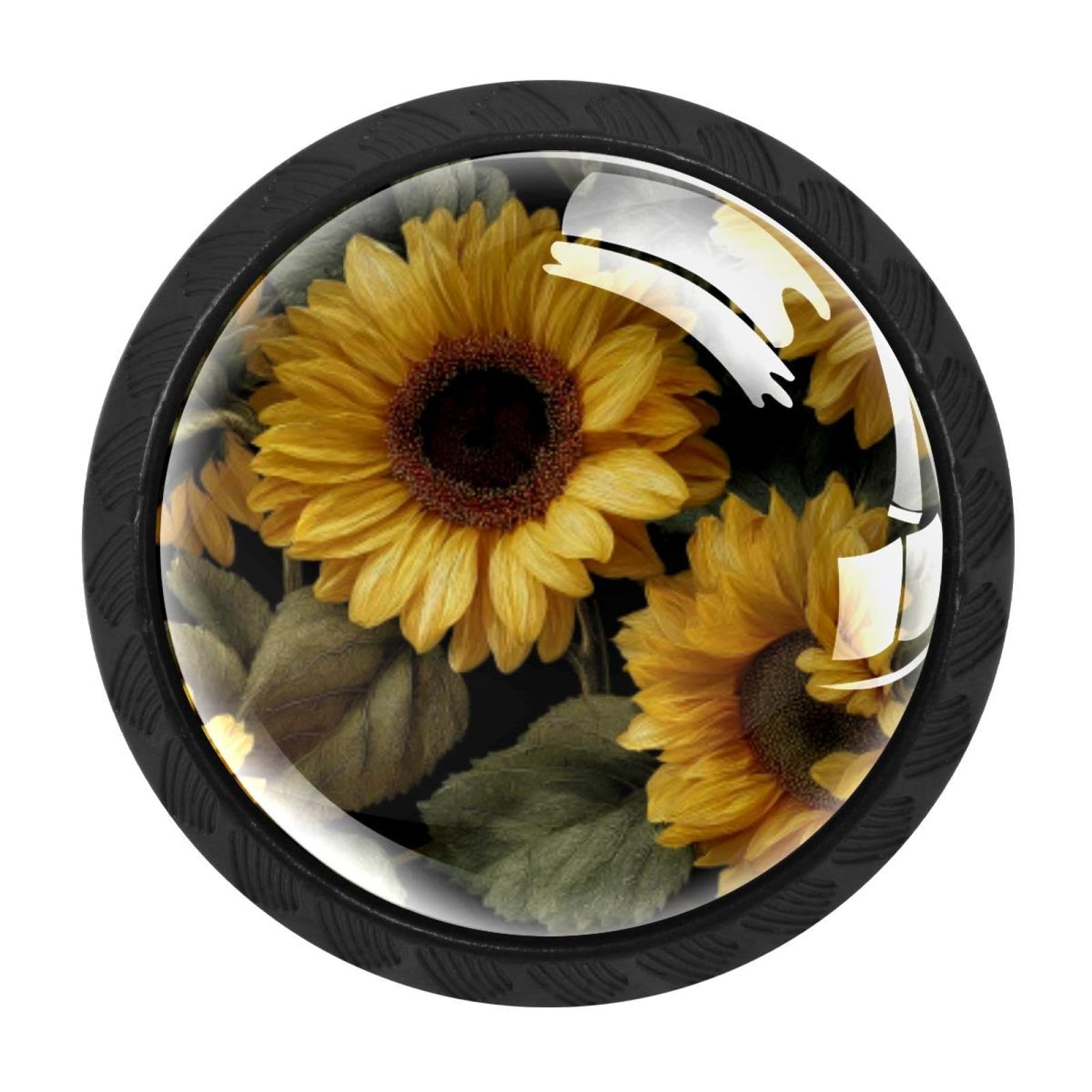 Chenzzzz Multicolored 09 Sunflower Flowers Dark Color Background (3) Cabinet Knobs 4 Pieces Drawer Kitchen Cabinets Dresser Cupboard Wardrobe Unique Pulls Handles