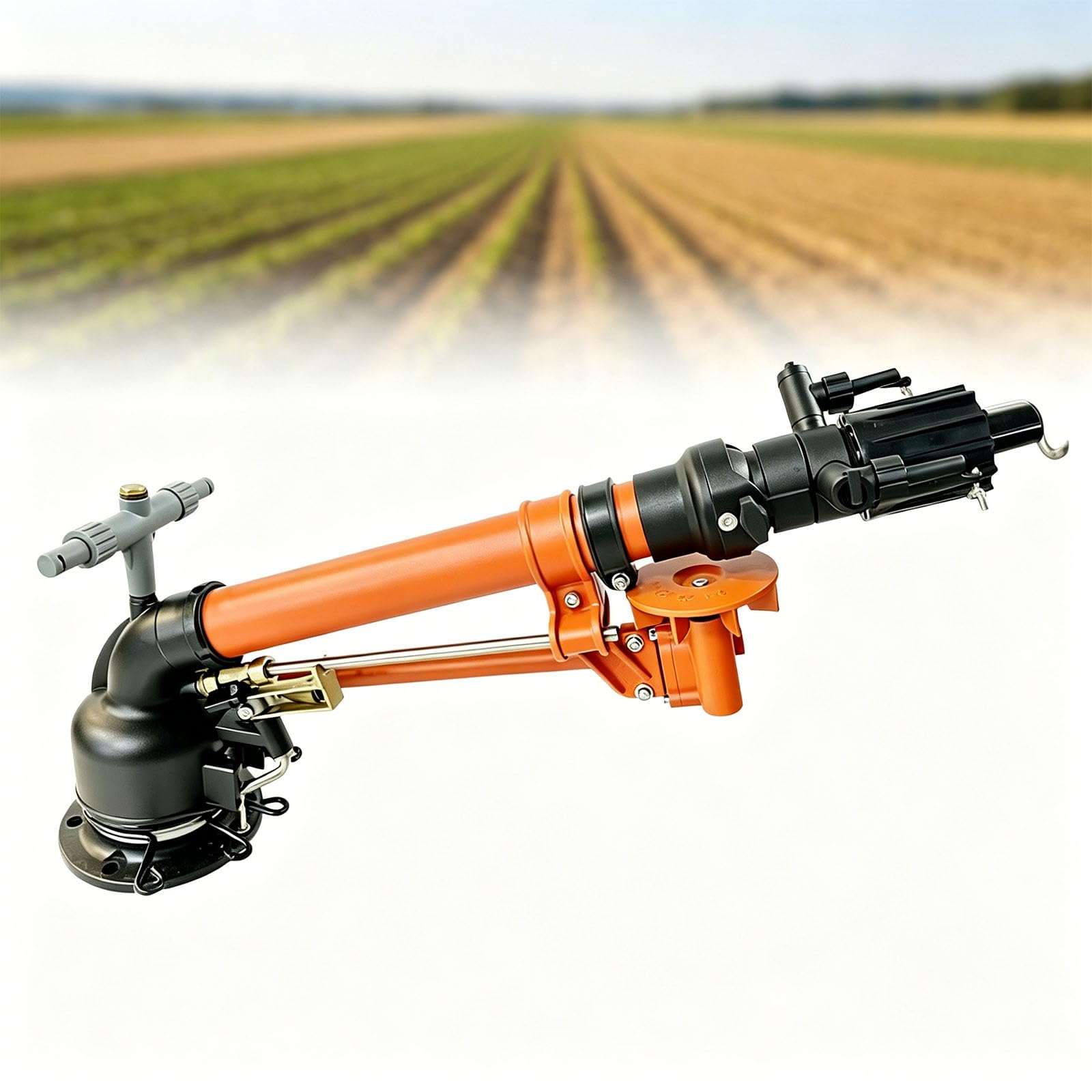 Aspersor de impacto para riego de granja, juego de 4 aspersores, elevación ajustable de 0 a 48 °, rotación de 360°, rango de 50 a 110 m, ideal para agricultura, césped y huerto