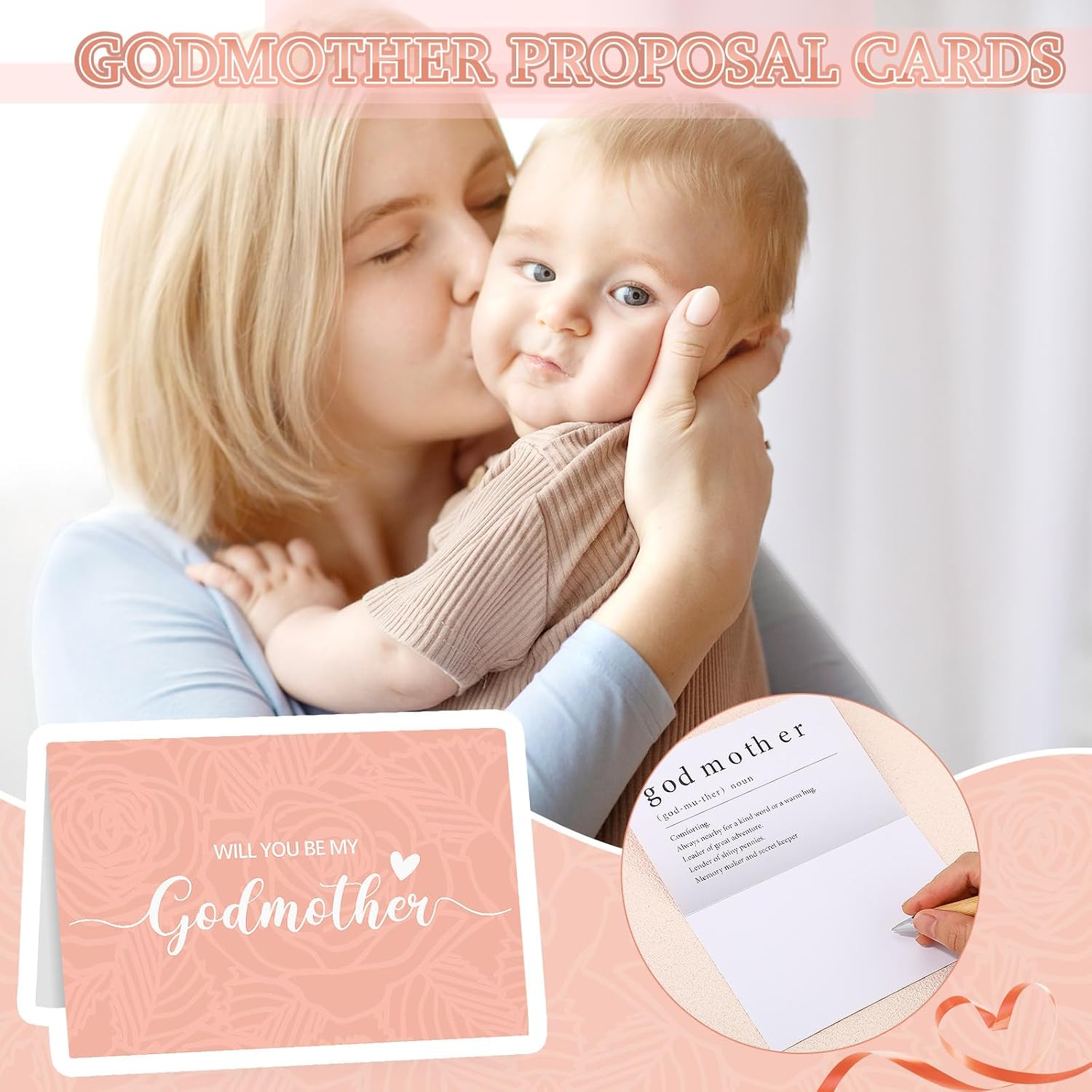 8 Pcs Godmother Proposal Gift Set Will You Be My Godmother Glass Cup Lipstick Hand Cream Hair Tie Baptism Gift Box from Godchild for God Mother Auntie(Pink) - Image 5