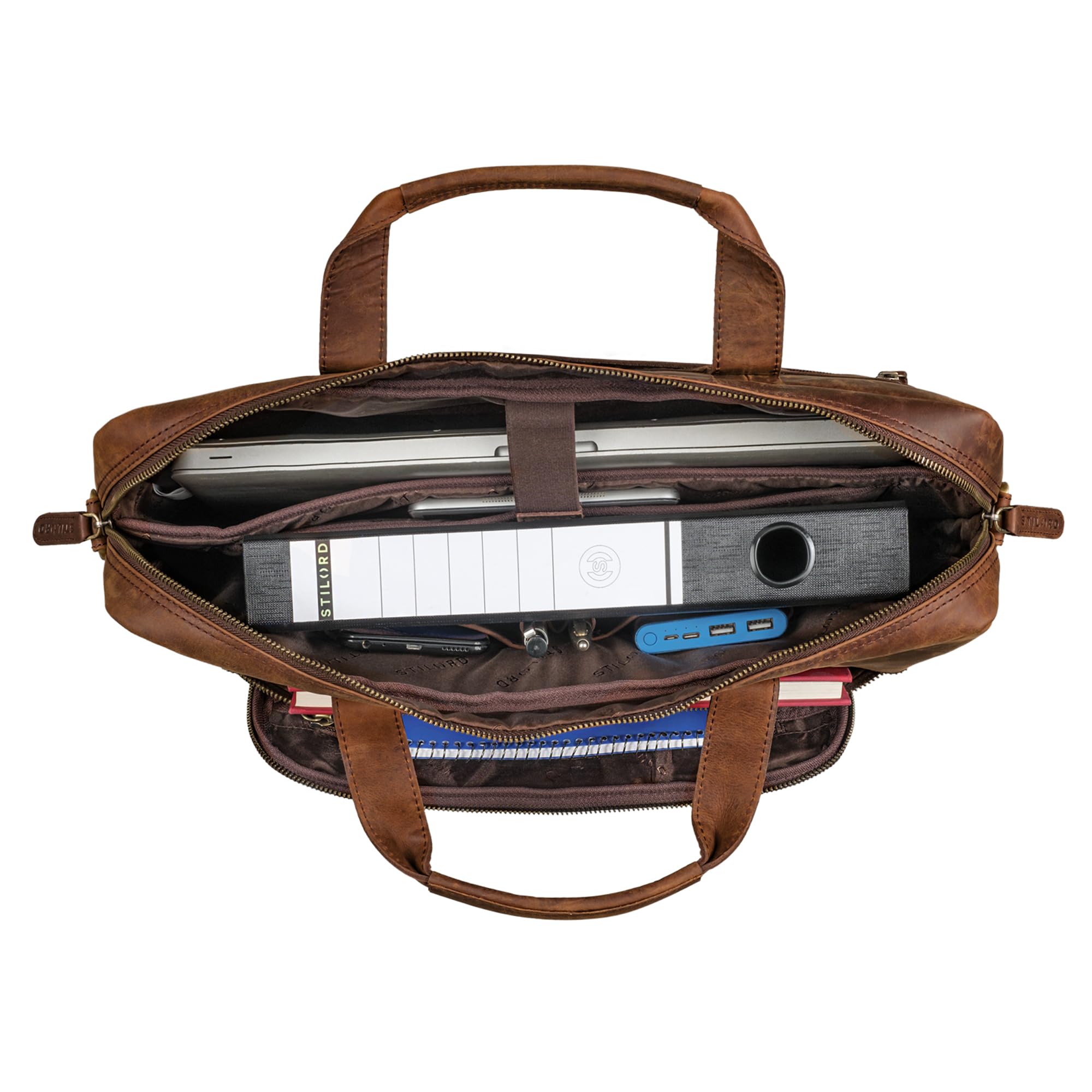 STILORD 'Cyrus' Vintage Laptoptasche 17 Zoll Leder Herren Groß Business-Tasche Echtleder Umhängetasche für Laptop 17,3 Zoll Arbeit Business Reise