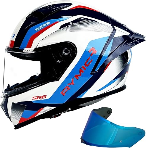 SR6 Casco integral de motocicleta, equipado con viseras transparentes y multicolores, aprobado por DOT para carreras callejeras