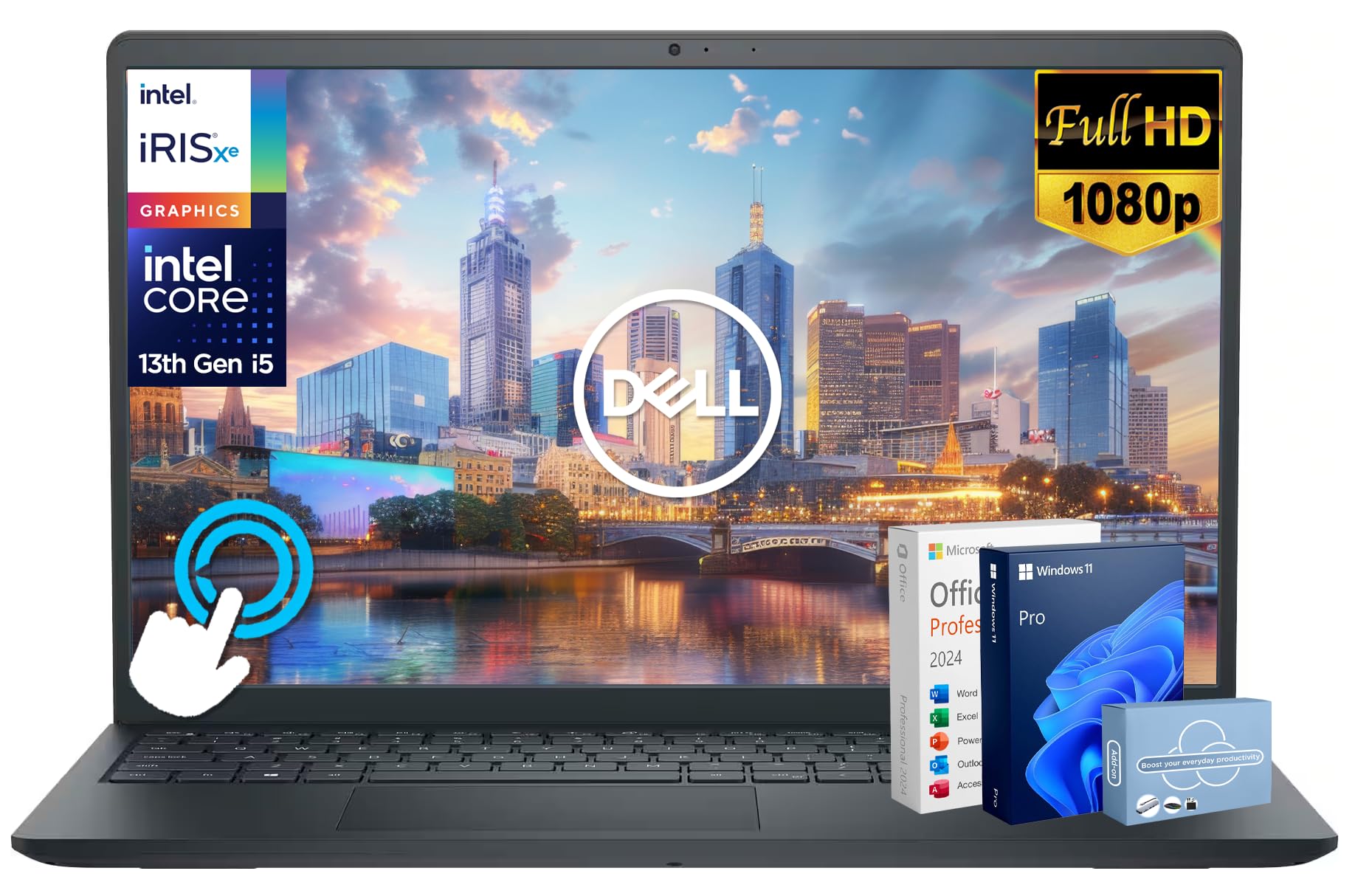 Inspiron 15 Touchscreen Laptop for 2025-2026 Business Student Home, AI Computer, 15.6" FHD, 10-Core Intel i5, 16GB RAM, 1TB Storage (512GB SSD+500GB Ext) MarxsolAddon, Win 11 Pro, Lifetime Office