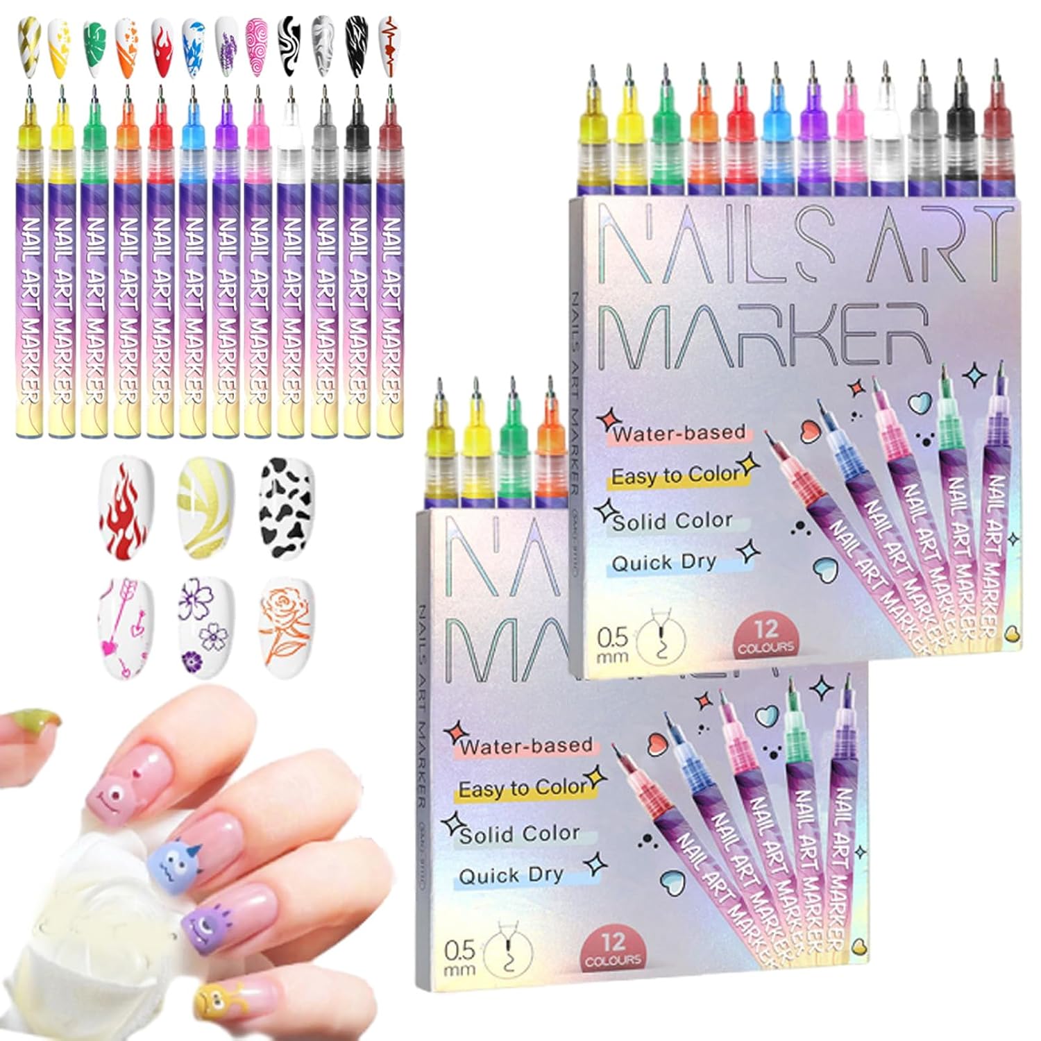 12 Colors Nail Art Pens Set, 3d Nail Art Markers Doodle Pen For Gel Nails, For Art Drawing Painting Point Dotting Liner Diy Manicure Tools (2 Pcs) (3 Pcs)
