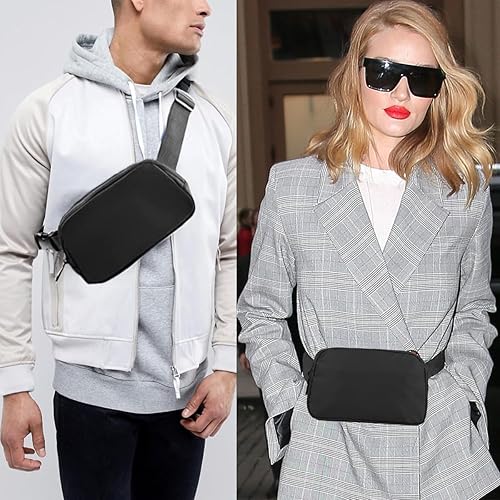 Miniatura 6 de Mini riñonera negra para mujeres y hombres, cangurera pequeña de moda con correa ajustable para viajes, correr, senderismo, correr, ciclismo,