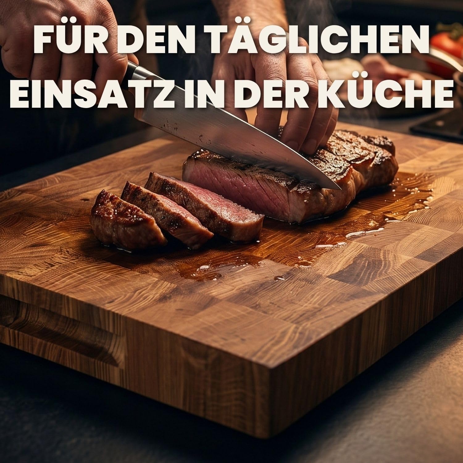 Premium Stirnholz Schneidebrett Eiche massiv und stabil 40 x 30 x 4 cm | 40 x 30 x 4 cm, Messerschonend, Robuste Stirnholzfläche, Rutschfest durch hohes Gewicht, Langlebig Massivholz