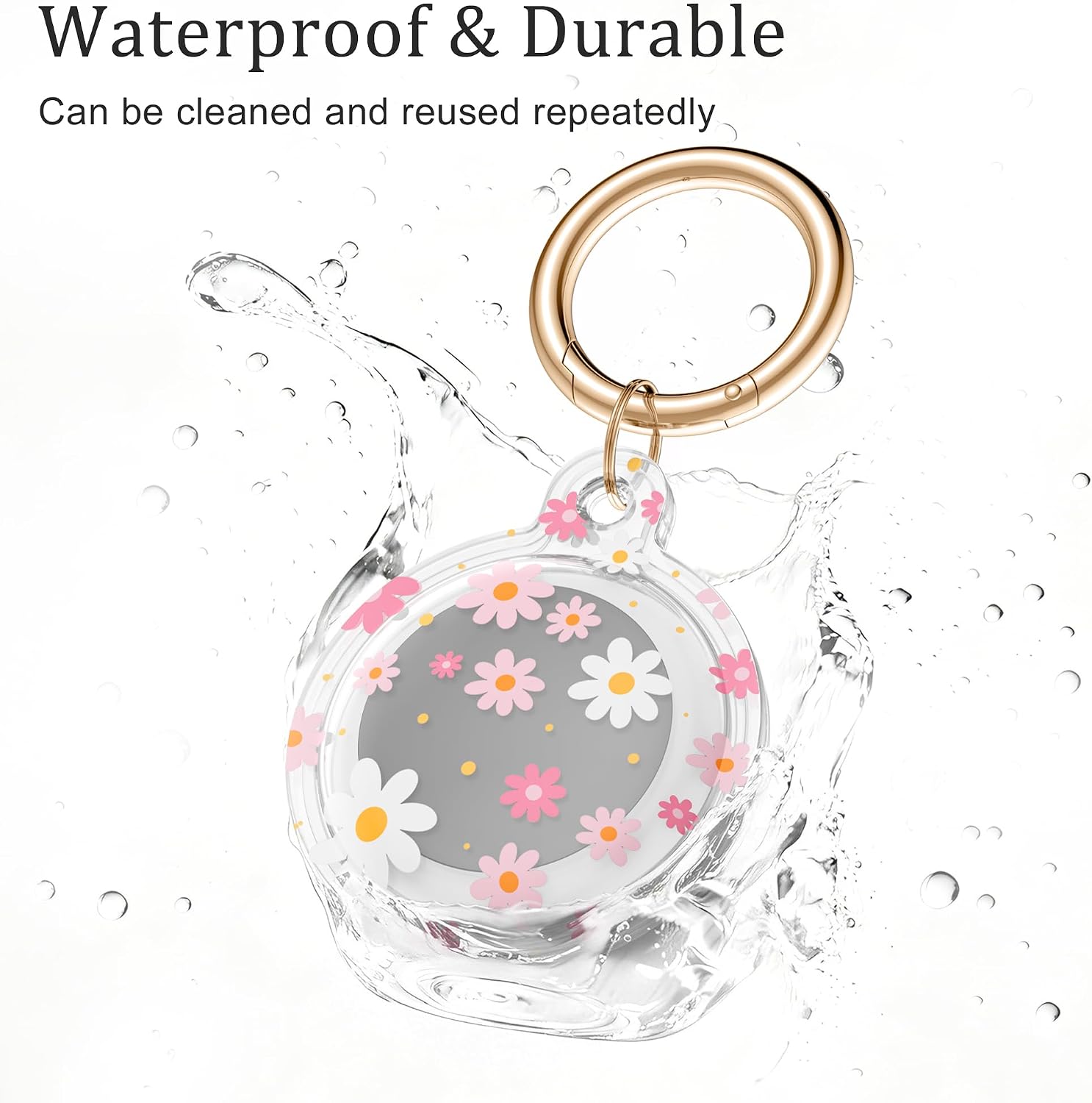 Compatible with AirTag Keychain Holder,Waterproof Protective Case for Apple AirTag 1st & 2nd Gen, Key Chain Ring for Luggage, Handbags, Pets and Keys(Daisy)