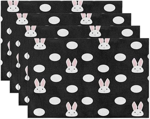 Miniatura 7 de Polka Dots Cute Bunny Placemats Set of 6 Fabric Placemats Square Placemat for Kitchen Table Heat Resistant, Easy to Clean Table Placemats 12x18 Inch