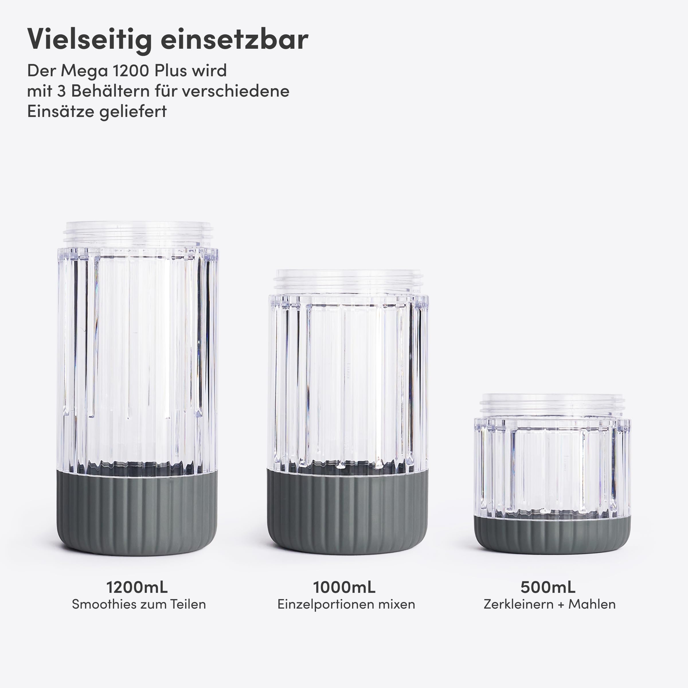 BEAST Standmixer 1200W - Smoothie Maker Hochleistungsmixer mit 3 Tritan Mixbechers -1200 ml - To-go Trink - und Aufbewahrungsdeckel - Mixer für Smoothies, Eis und Shakes