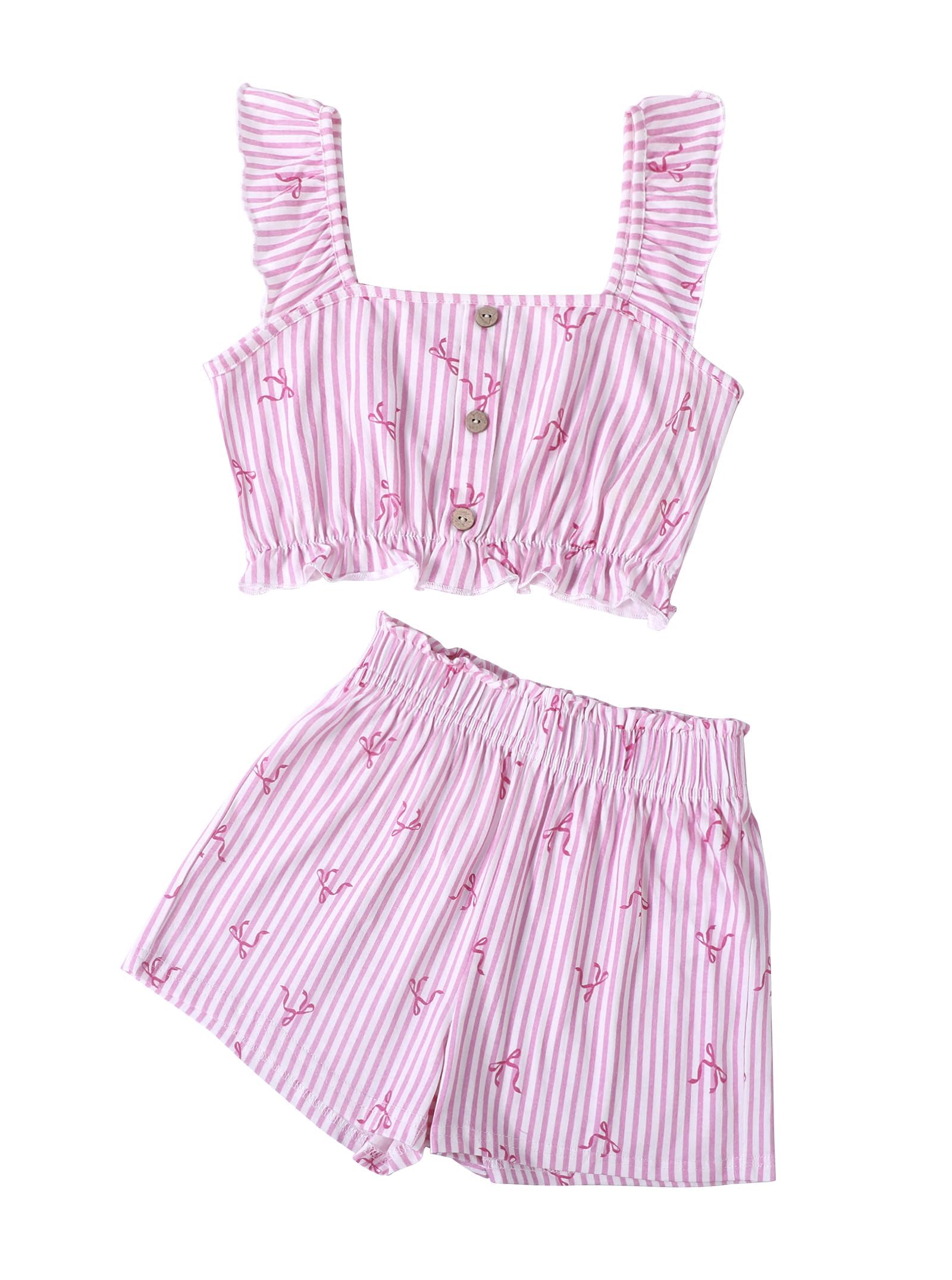 Girls Summer Outfits Striped Shirt and Short Sets