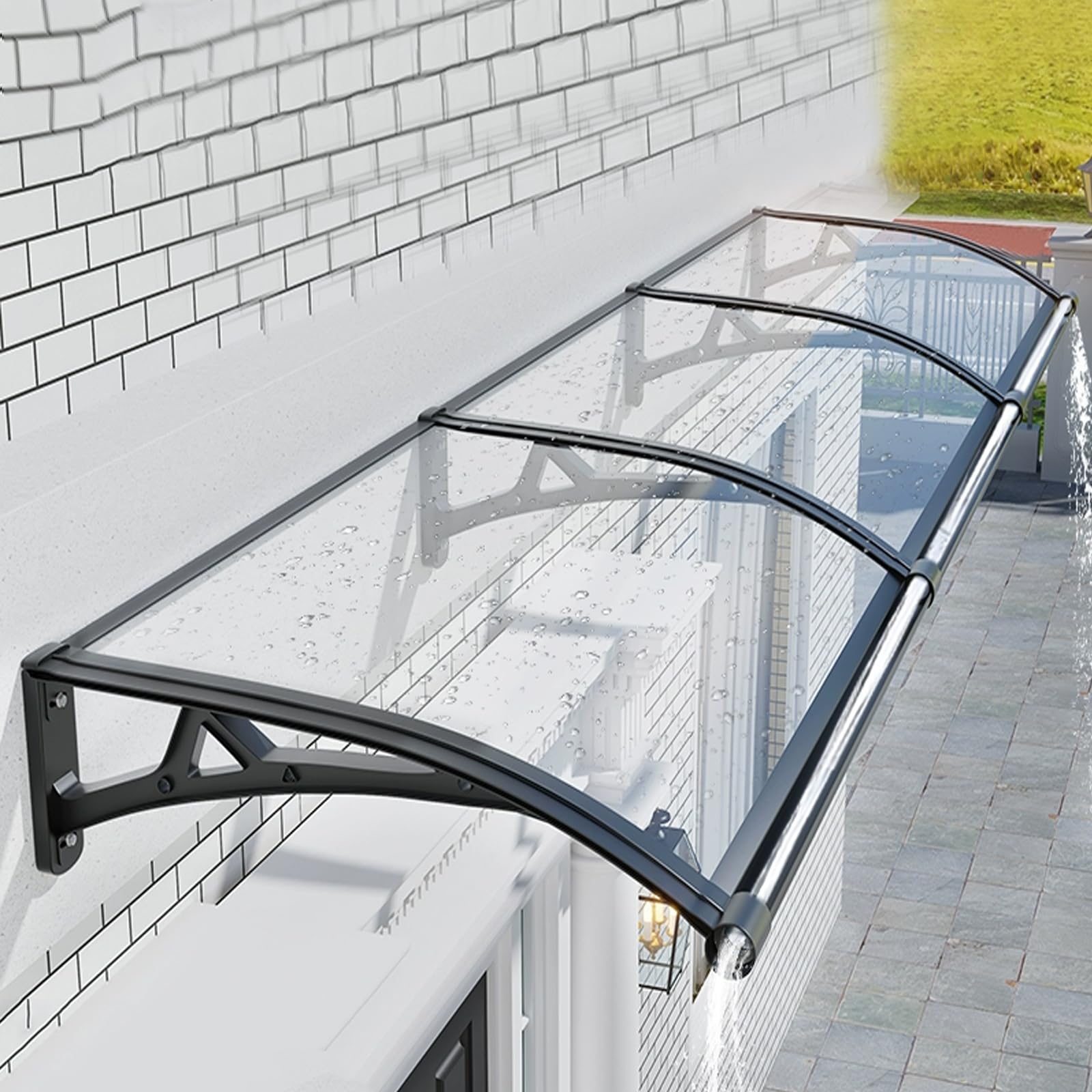 Auvent de porte en polycarbonate transparent 80x160 cm pour entrée