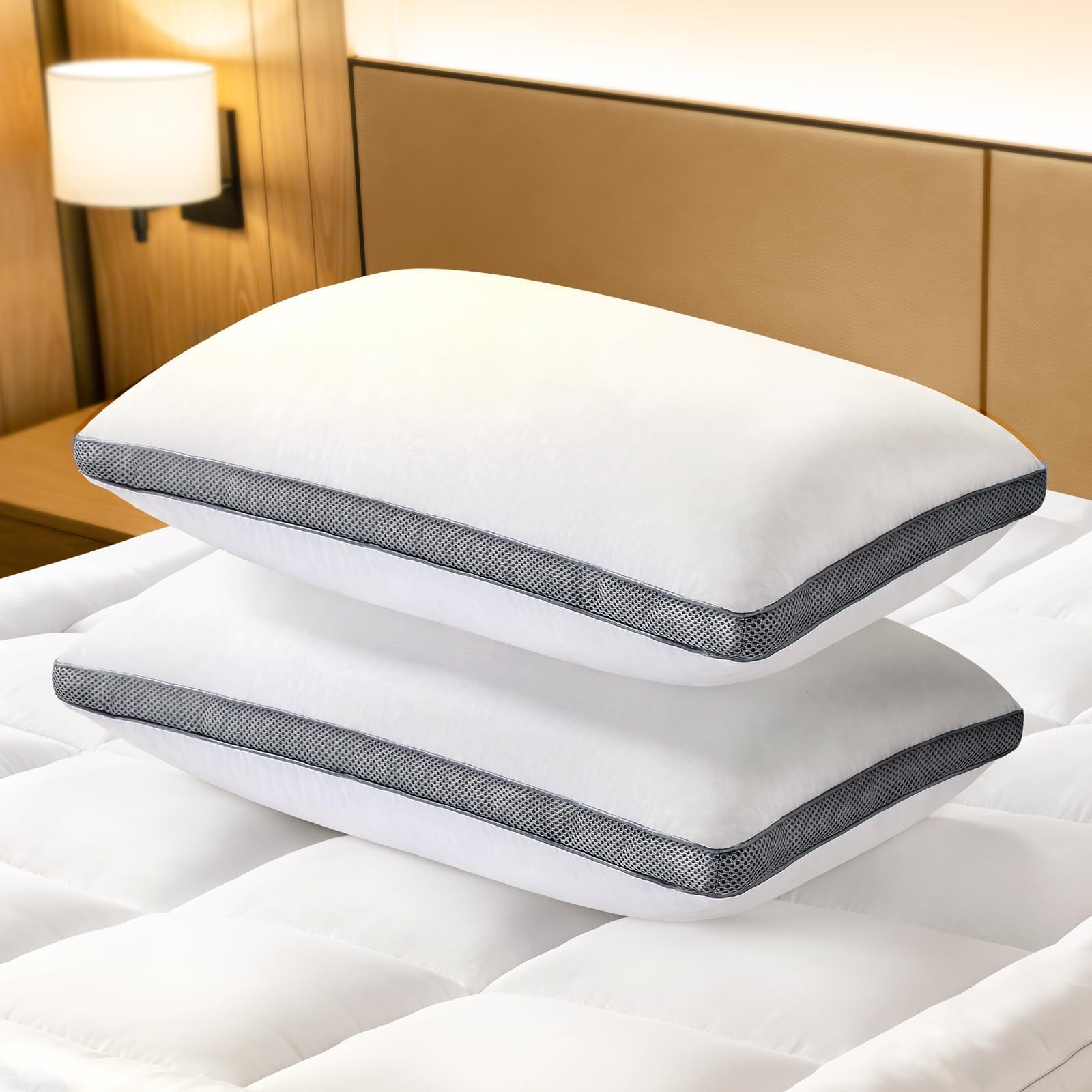 Bed Pillows 2 Pack, Hotel Quality Down Alternative Pillows with Plush Microfiber Filling for Side/Back Sleeper, Firm Pillows for Head and Neck Support, Luxury Pillow Standard Size 42 * 70CM