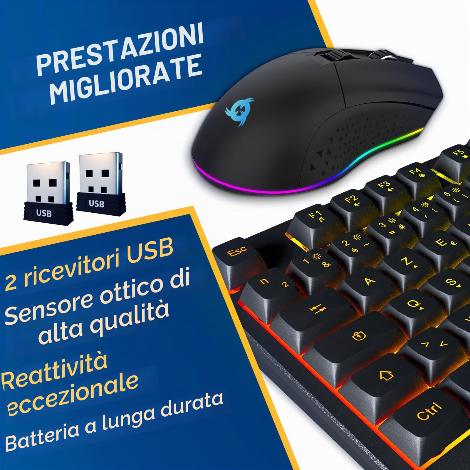 Chroma Fr RGB Set Wireless Blaze Azerty France Layout, Resistente | Pacchetto Tastiera e Mouse da Gioco Senza Fili, Ergonomico, Console, 2 Dongle per Prestazioni Migliori, Versione Esclusiva